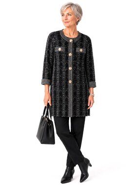 Misook Black White Chunky Cable Knit Long Cardigan
